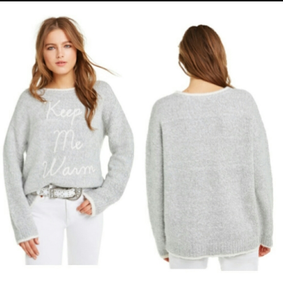 Wildfox sweater "Keep Me Warm" gray oversized crew neck women knit New - Picture 2 of 8